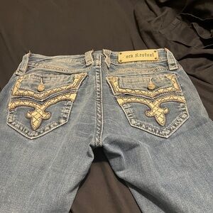 Rock Revival Denim Boot Cut Jeans with Beige Stitching